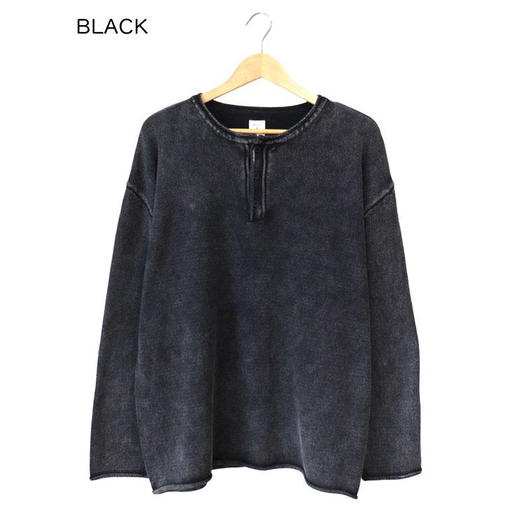 Revo. レヴォ ピグメント加工コットンニット ヘンリーネック クルーネックニット スプリングニット ヴィンテージ感 かっこいい ルーズ 長袖 メンズ レディース | Revo. | 01