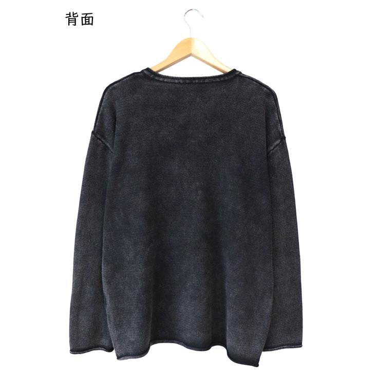 Revo. レヴォ ピグメント加工コットンニット ヘンリーネック クルーネックニット スプリングニット ヴィンテージ感 かっこいい ルーズ 長袖 メンズ レディース | Revo. | 03