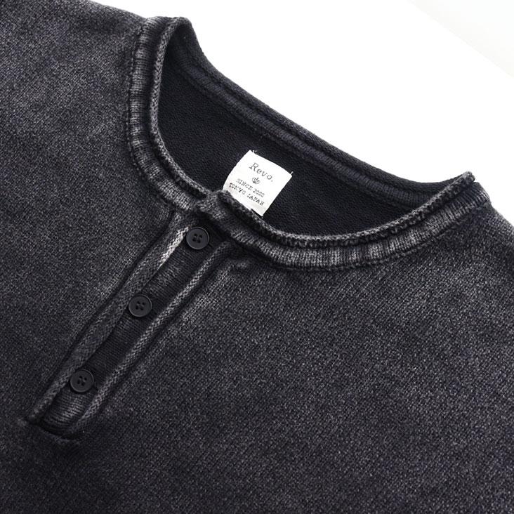 Revo. レヴォ ピグメント加工コットンニット ヘンリーネック クルーネックニット スプリングニット ヴィンテージ感 かっこいい ルーズ 長袖 メンズ レディース | Revo. | 06