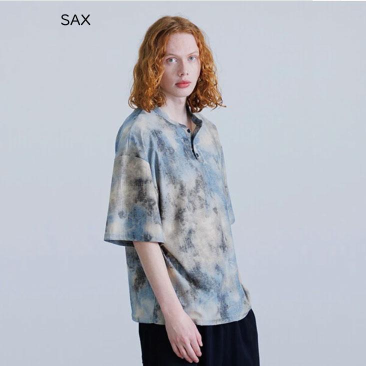 Revo. レヴォ フェードダメージ加工SS ヘンリーネックTee 半袖Tシャツ