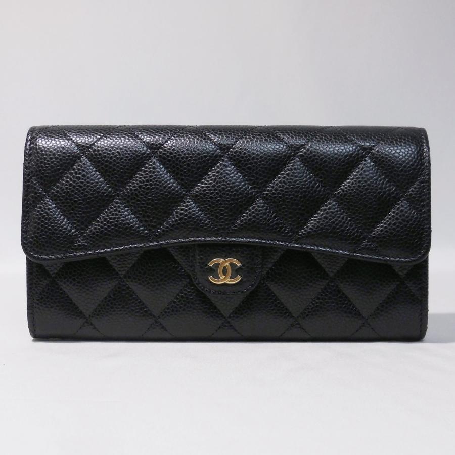 キャビアスキン シャネル クラシック ロング フラップ ウォレット  