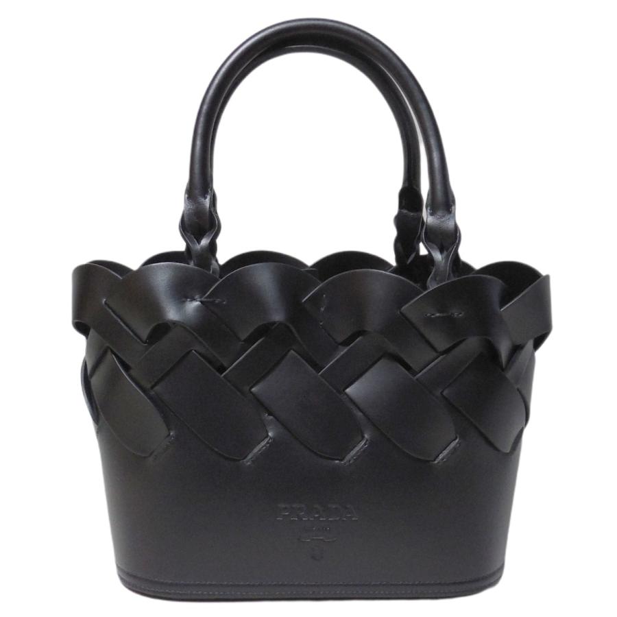 【極美品】 PRADA プラダ トートバッグ 編み込み ナッパレザー 黒 人気 PRADA プラダ トレス 編み込みモチーフレザー トートバッグ