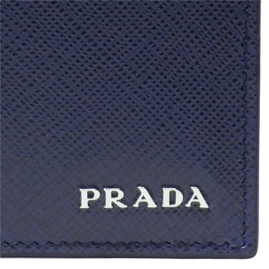PRADA（プラダ） メンズ二つ折り財布 ネイビーブルー＋グレー