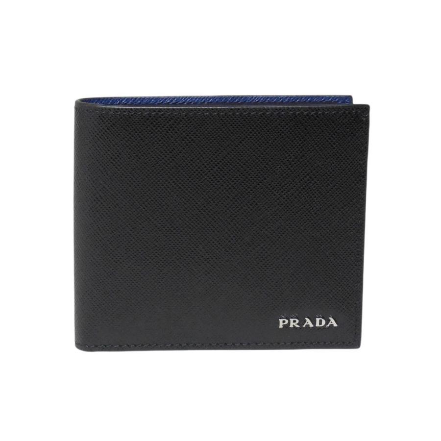 18％OFF】 プラダ メンズ二つ折り財布 ブラック＋ブルー サフィアーノ