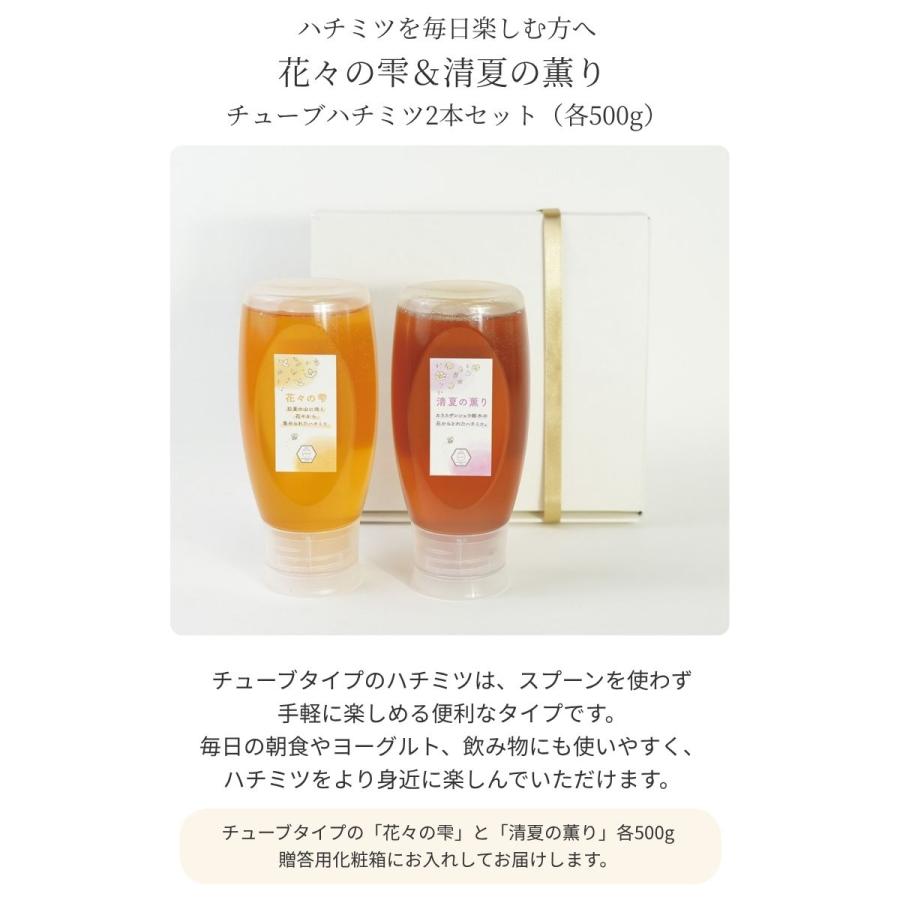 国産蜂蜜 ギフト はちみつ2本セット チューブ 500g 花々の雫 清夏の
