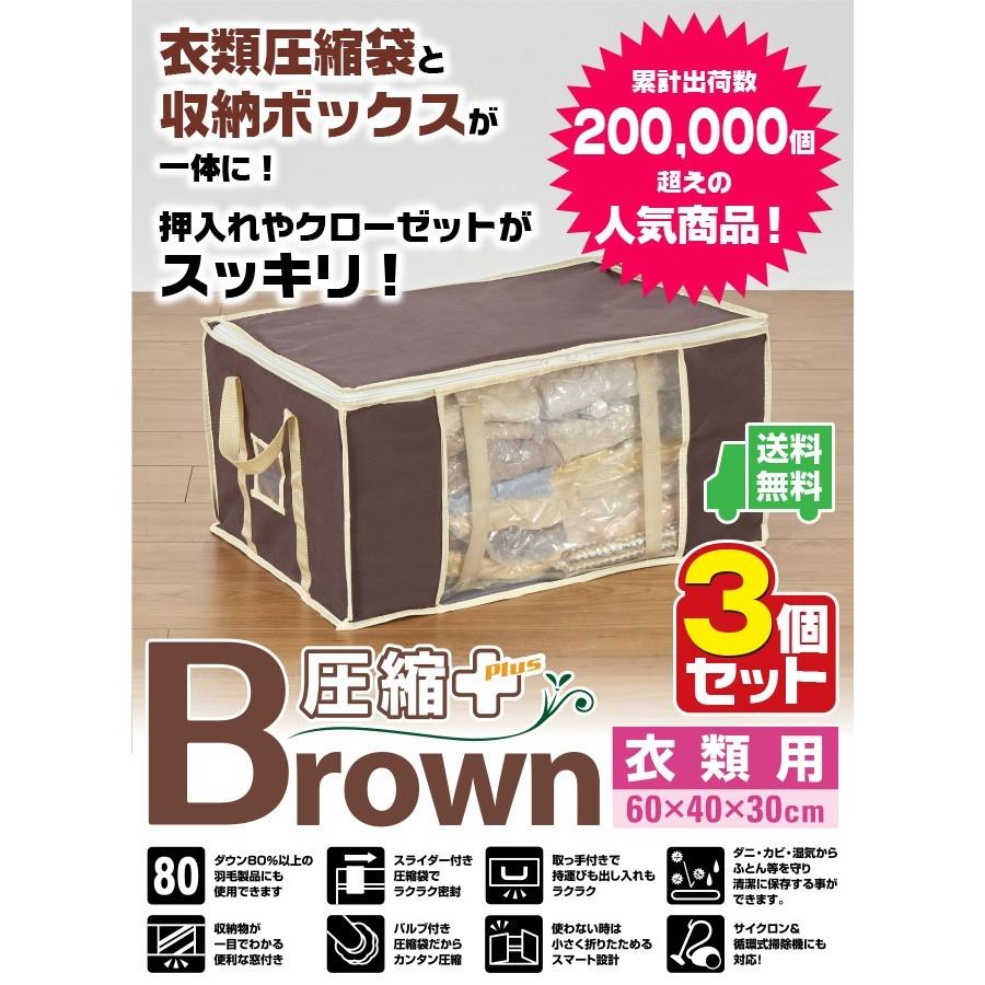 圧縮袋付 収納ケース 衣類用 ブラウン 3個セット 圧縮プラス 送料無料 圧縮袋 衣類収納袋 衣類 服 収納袋 バルブ式 掃除機 衣類圧縮袋 幅60 奥40 高30cm Ys Ashukubrown3 I 三ツ星百貨店 通販 Yahoo ショッピング