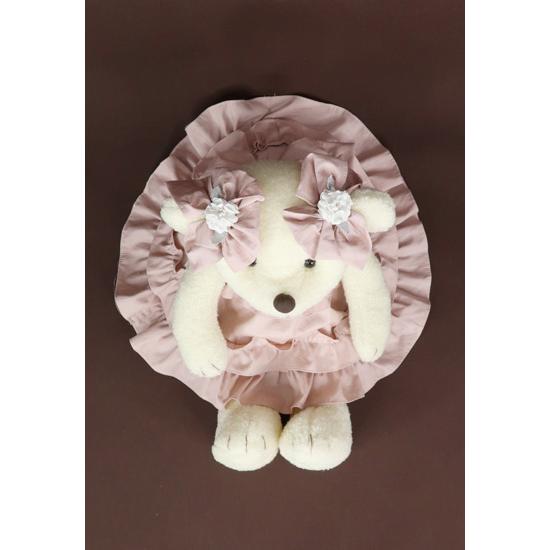 misso bear ピンク、ホワイトリネンドレスのぬいぐるみ bd085bd89fb70edde46be4f373d583