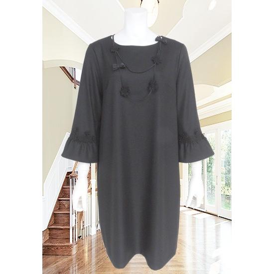 国内発送 ゼル レディース ワンピース レース花飾り Zelu ゼル ワンピース 黒 Z ネックレス ワンピース チュニック