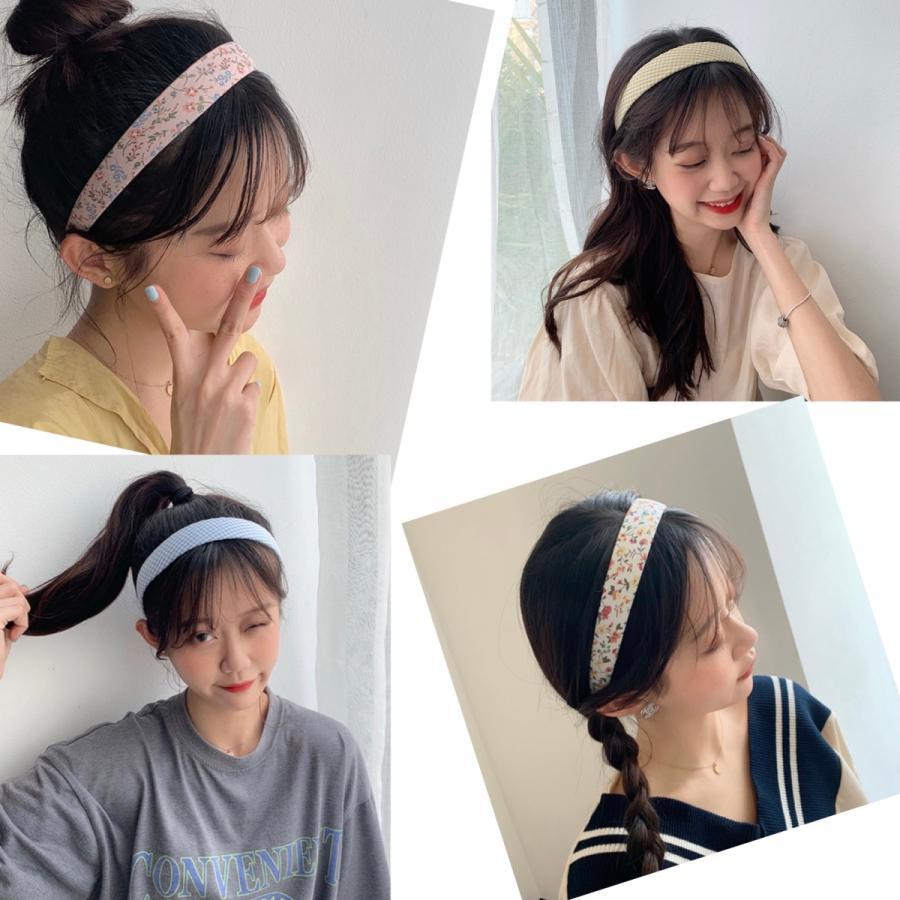 カチューシャ 無地 チェック ヘアアクセサリー 韓国 春 花 花柄
