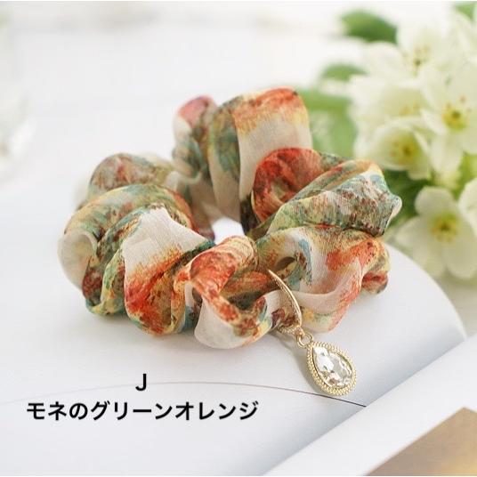 シュシュ ヘアゴム ヘアアクセサリー サテン オーガンジー 雫チャーム