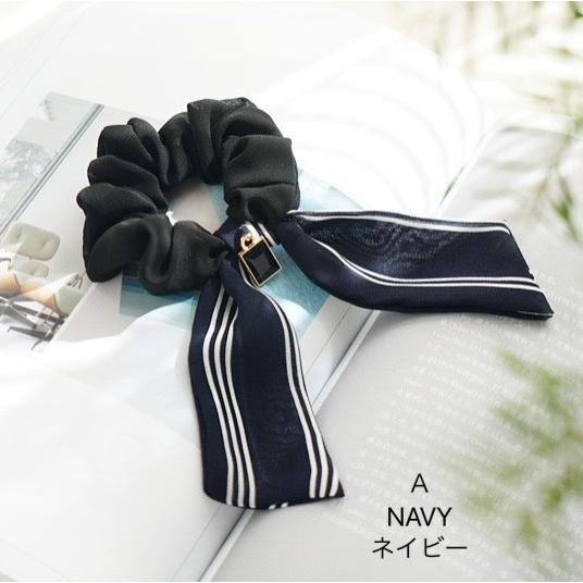 シュシュ ヘアアクセサリー リボン ストライプ 大きい カジュアル