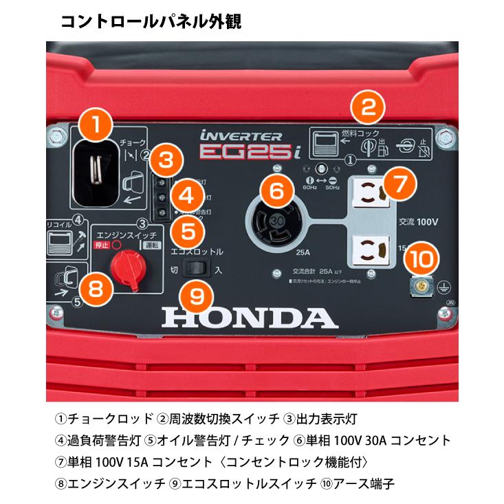 ホンダ 発電機 EG25i 正弦波インバーター搭載 EG25IJN ホンダ発電機 新品・オイル充填 試運転済 始動稼働確認済 非常用電源 防災 インバーター発電機｜mitsuyoshi｜11