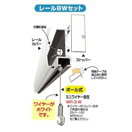 ピクチャーレール　セット.石膏ボード対応BWピクチャーレールセット200cm （ワイヤーが白色）_3