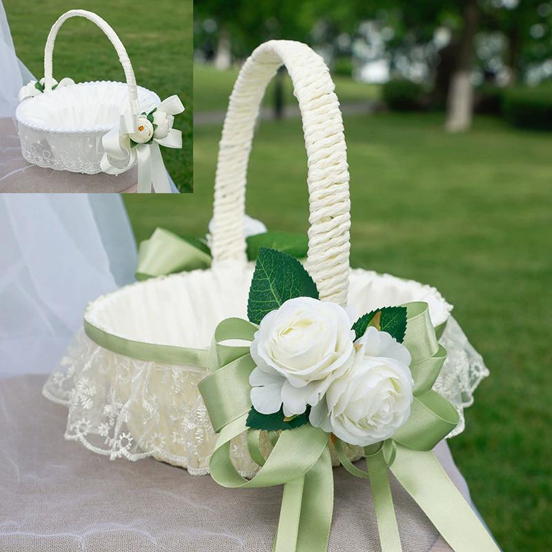 ウェディングフラワーバスケット、フラワーガールバスケット、ブライド