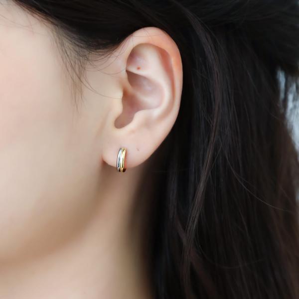 ピアス 金 K18 18金 18k PT pt フープピアス ゴールドピアス  ゴールド プラチナ 地金 コンビ 2色 シンプル 平行 プレゼント 普段使い |  | 03