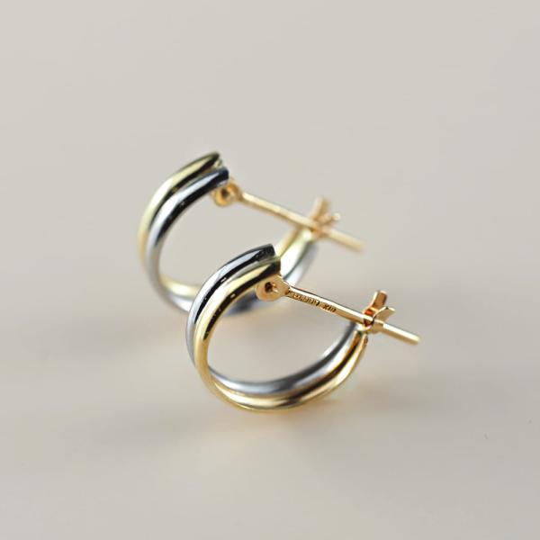 ピアス 金 K18 18金 18k PT pt フープピアス ゴールドピアス  ゴールド プラチナ 地金 コンビ 2色 シンプル 平行 プレゼント 普段使い |  | 05