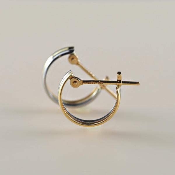 ピアス 金 K18 18金 18k PT pt フープピアス ゴールドピアス  ゴールド プラチナ 地金 コンビ 2色 シンプル 平行 プレゼント 普段使い |  | 09