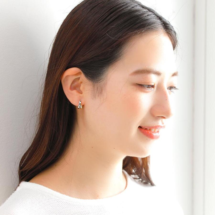 ピアス 金 K18 18金 18k PT pt フープピアス  ゴールド プラチナ 地金 コンビ 2色 シンプル 八の字 プレゼント 普段使い  キャッチレス 遮断 |  | 02