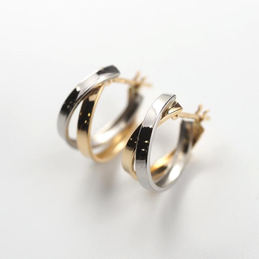 ピアス 金 K18 18金 18k PT pt フープピアス  ゴールド プラチナ 地金 コンビ 2色 シンプル 八の字 プレゼント 普段使い  キャッチレス 遮断 |  | 04