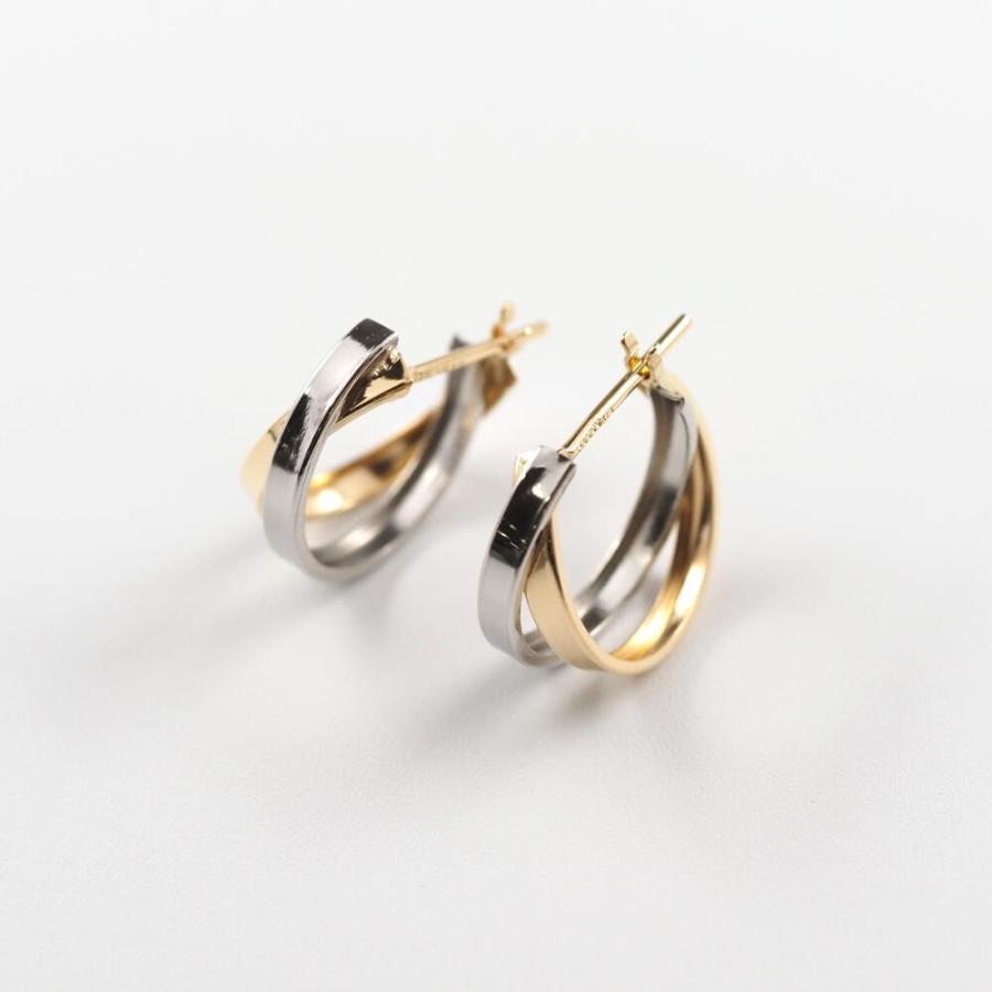 ピアス 金 K18 18金 18k PT pt フープピアス  ゴールド プラチナ 地金 コンビ 2色 シンプル 八の字 プレゼント 普段使い  キャッチレス 遮断 |  | 05