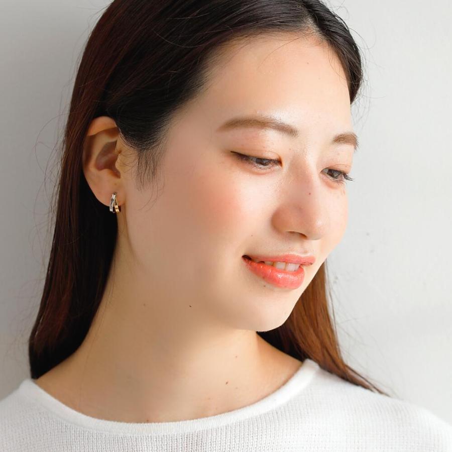 ピアス 金 K18 18金 18k PT pt フープピアス  ゴールド プラチナ 地金 コンビ 2色 シンプル 八の字 プレゼント 普段使い  キャッチレス 遮断 |  | 07