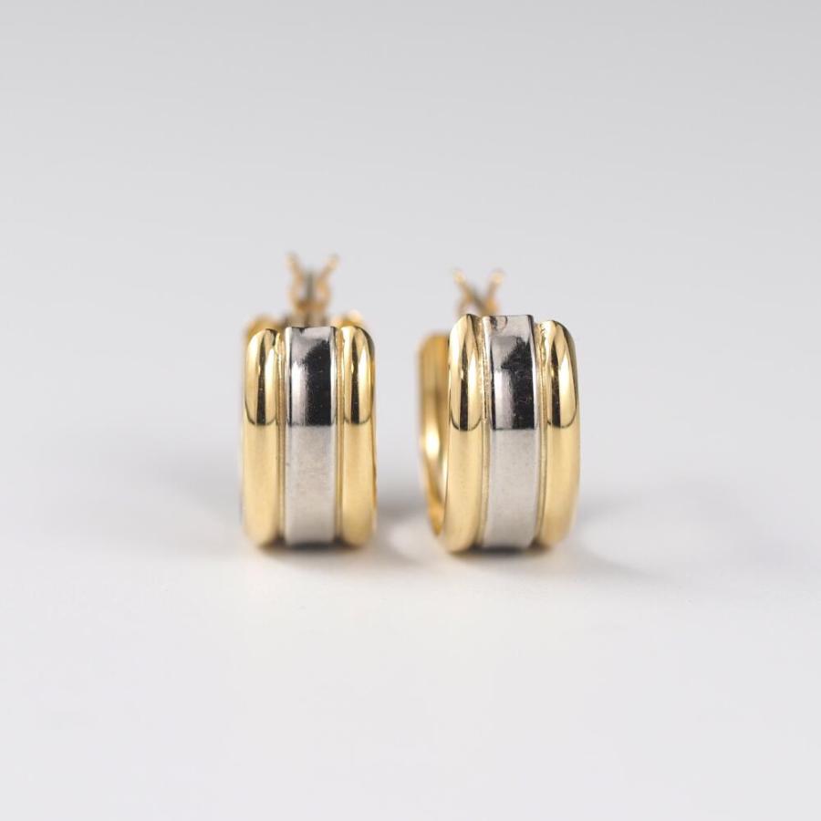 ピアス 金 K18 18金 18k PT pt フープピアス ゴールドピアス  ゴールド プラチナ 地金 コンビ 2色 シンプル 平行 ボリューム  小ぶり キャッチレス 遮断の画像