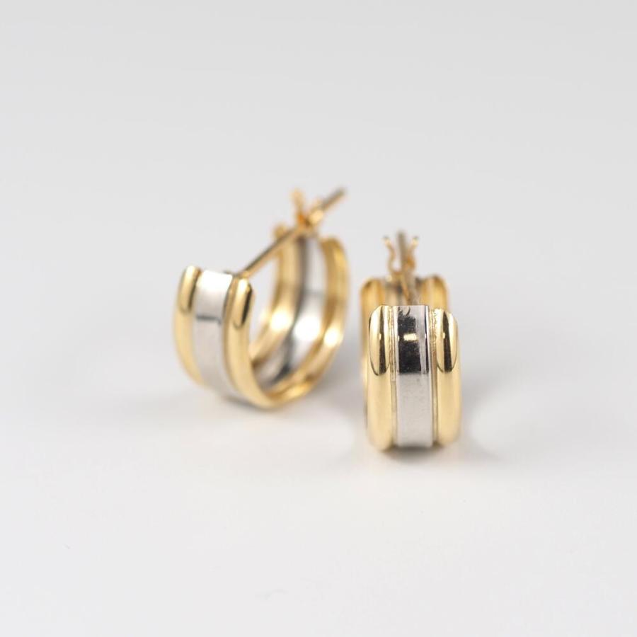 ピアス 金 K18 18金 18k PT pt フープピアス ゴールドピアス  ゴールド プラチナ 地金 コンビ 2色 シンプル 平行 ボリューム  小ぶり キャッチレス 遮断の画像