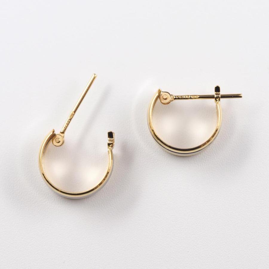 ピアス 金 K18 18金 18k PT pt フープピアス ゴールドピアス  ゴールド プラチナ 地金 コンビ 2色 シンプル 平行 ボリューム  小ぶり キャッチレス 遮断の画像