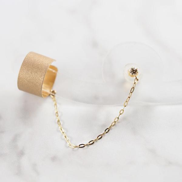 k10 10K 10金 ピアス イヤーカフ チェーン 輪っか ダイヤモンド ダイヤ 艶消し マット 地金 ゴールド 片耳 ピアスセット イヤーカフセット |  | 02