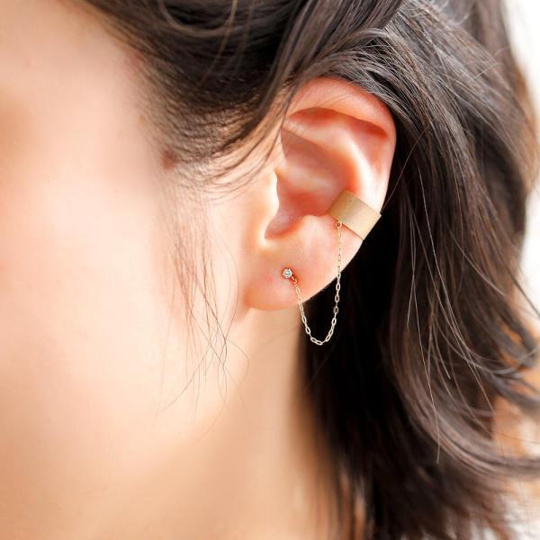 k10 10K 10金 ピアス イヤーカフ チェーン 輪っか ダイヤモンド ダイヤ 艶消し マット 地金 ゴールド 片耳 ピアスセット イヤーカフセット |  | 04