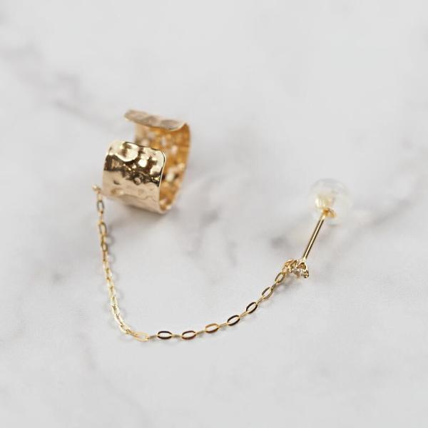 k10 10K 10金 ピアス イヤーカフ チェーン 輪っか ダイヤモンド ダイヤ 槌目 地金 ゴールド 片耳 ピアスセット イヤーカフセット |  | 01