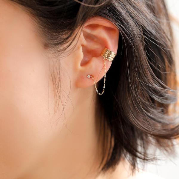 k10 10K 10金 ピアス イヤーカフ チェーン 輪っか ダイヤモンド ダイヤ 槌目 地金 ゴールド 片耳 ピアスセット イヤーカフセット |  | 04