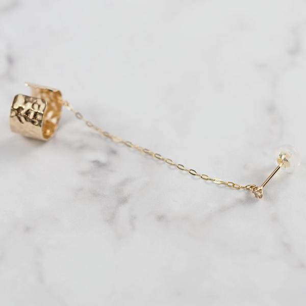 k10 10K 10金 ピアス イヤーカフ チェーン 輪っか ダイヤモンド ダイヤ 槌目 地金 ゴールド 片耳 ピアスセット イヤーカフセット |  | 06