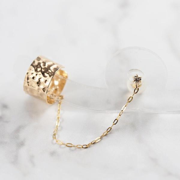 k10 10K 10金 ピアス イヤーカフ チェーン 輪っか ダイヤモンド ダイヤ 槌目 地金 ゴールド 片耳 ピアスセット イヤーカフセット |  | 07