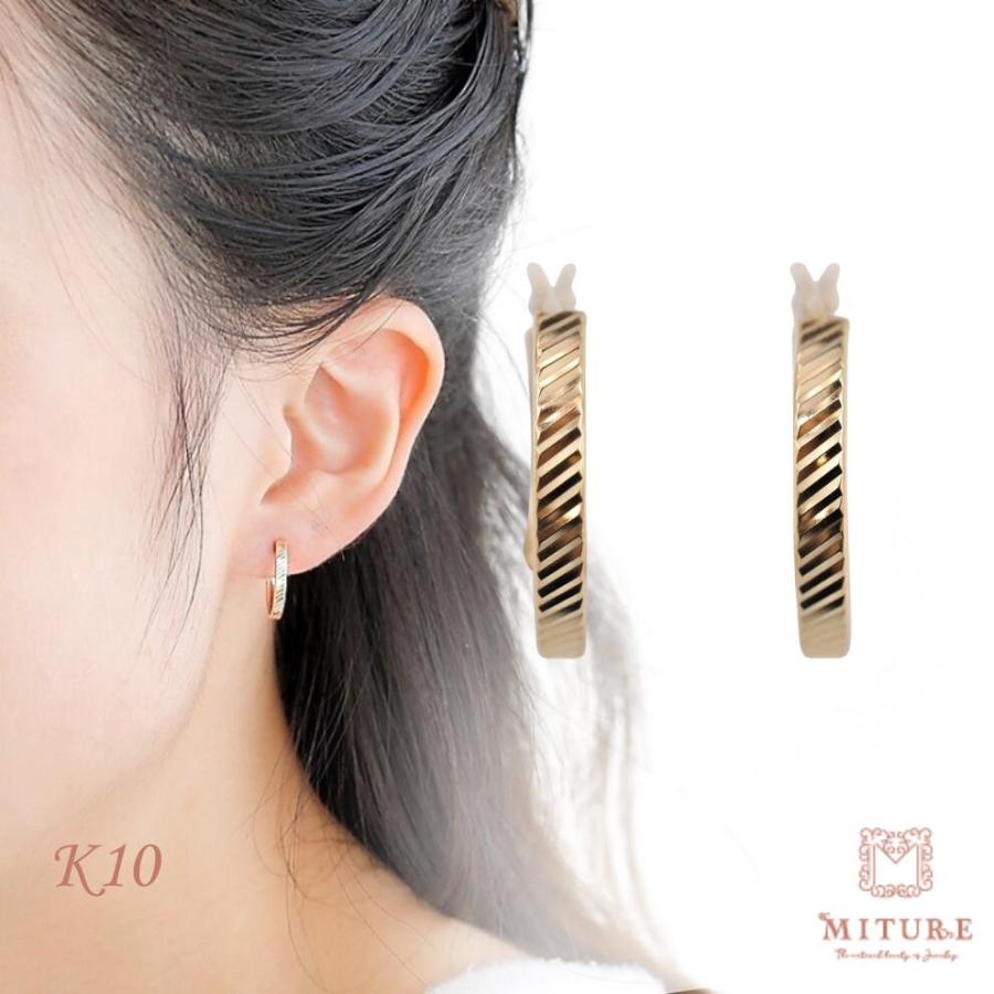 K10  ピアス 10k K10 10金 ゴールド フープ ピアス 丸 地金 幅15mm×13mm 輪っか 小さめ シンプル 遮断 斜めカット | 
