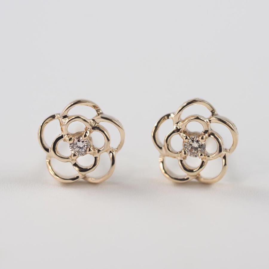 ピアス K10 10金 10k ダイヤモンド ダイヤ 花 フラワー ゴールドピアス  ゴールド 金 地金 シンプル プレゼント 普段使い |  | 01