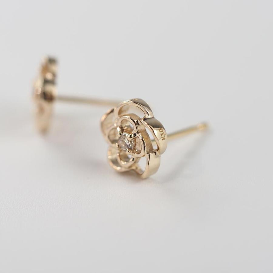 ピアス K10 10金 10k ダイヤモンド ダイヤ 花 フラワー ゴールドピアス  ゴールド 金 地金 シンプル プレゼント 普段使い |  | 02