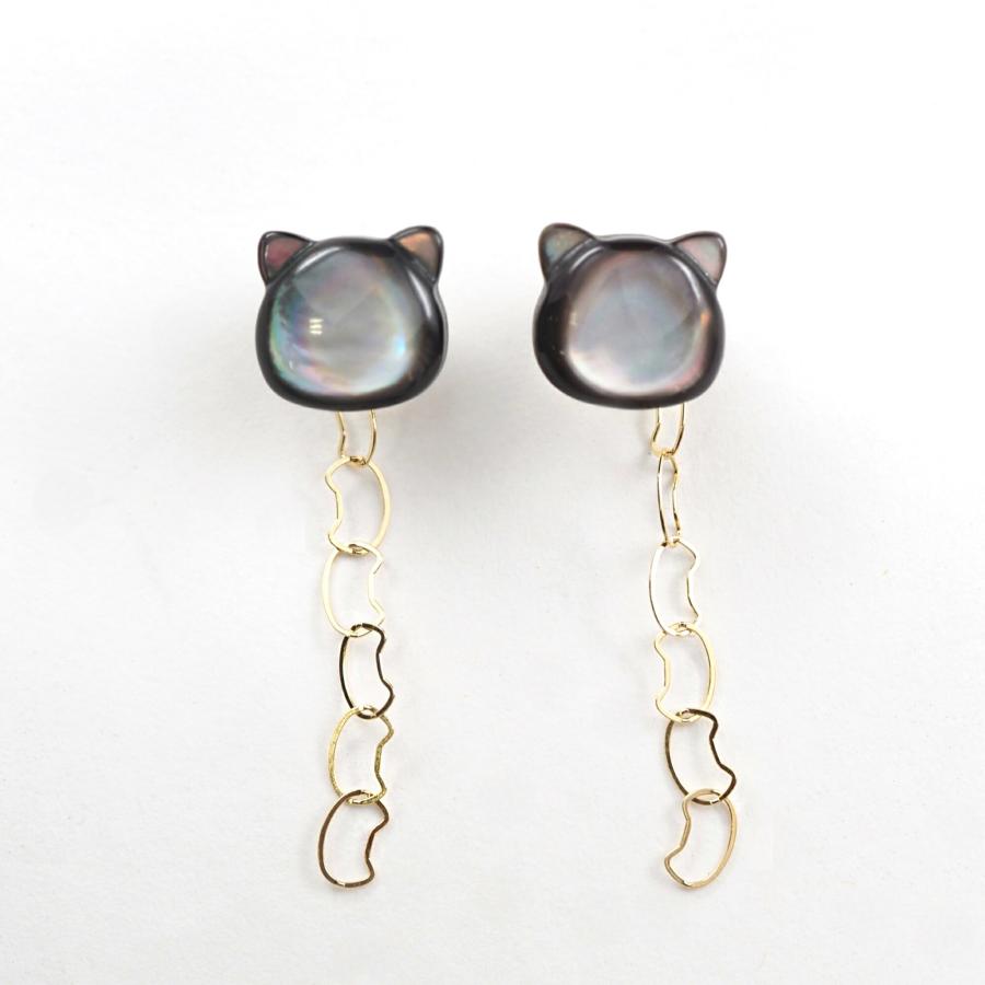 ピアス ネコ 猫 ねこ 10K k10 K10 10金 シンプル チェーン ゴールドピアス シェル ホワイト ブラック ギフト プレゼント |  | 04