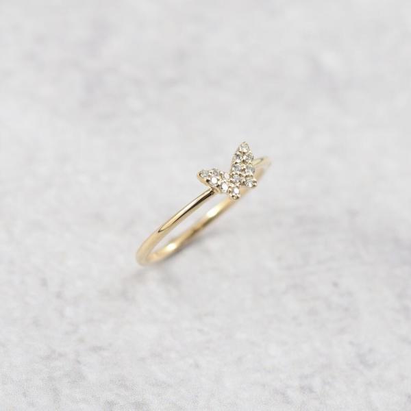 リング 指輪 ピンキーリング K10 バタフライ 蝶々 蝶 ダイヤモンド ダイヤ イエローゴールド  K10YG 10金 10k  地金 シンプル 小指 |  | 01