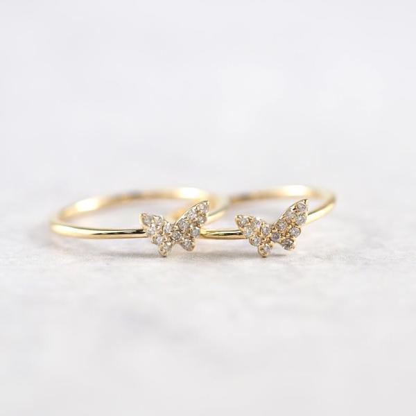 リング 指輪 ピンキーリング K10 バタフライ 蝶々 蝶 ダイヤモンド ダイヤ イエローゴールド  K10YG 10金 10k  地金 シンプル 小指 |  | 05