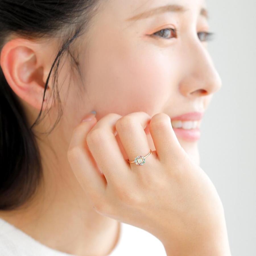 オパール リング 指輪 k10 K10 10金 カラーストーン 取り巻き 華奢 細い シンプルの画像