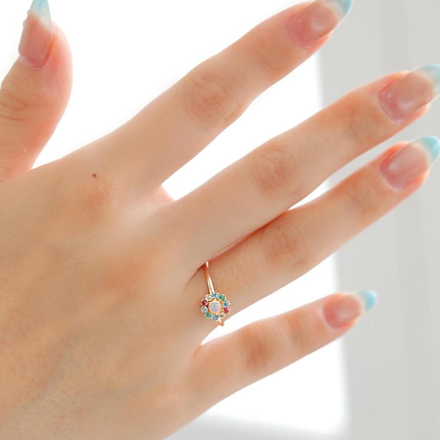 オパール リング 指輪 k10 K10 10金 カラーストーン 取り巻き 華奢 細い シンプルの画像