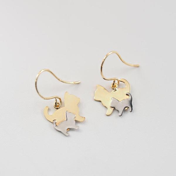 ピアス k18 18k 18金 猫 ネコ ねこ 猫の親子 cat ゴールド プラチナ PT pt コンビ  可愛い |  | 01