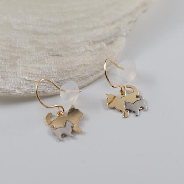 ピアス k18 18k 18金 猫 ネコ ねこ 猫の親子 cat ゴールド プラチナ PT pt コンビ  可愛い |  | 04