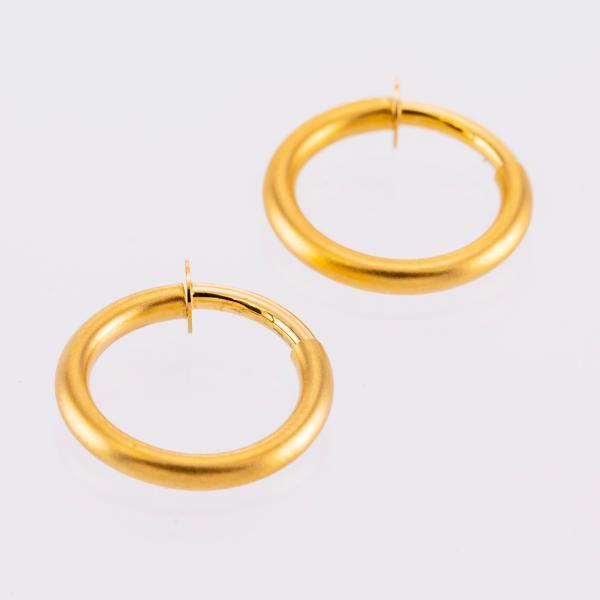 フープイヤリング 18k 小さめ ノンホールピアス シンプル 地金  パイプ 太さ2mm×直径15mm マット 艶なし ホーニング |  | 01