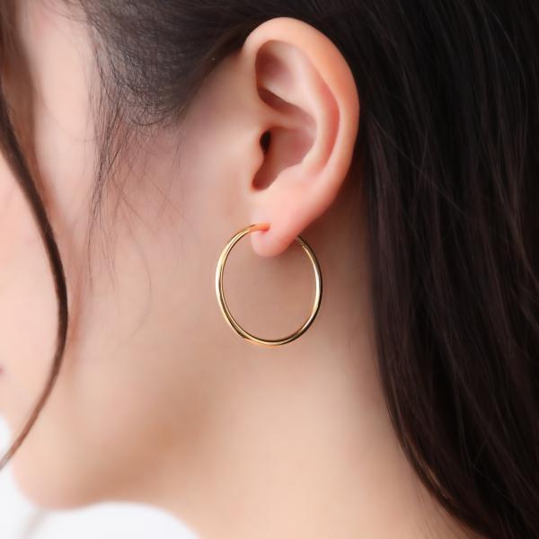 フープイヤリング 18k 大きめ K18 18金 ピアスみたい シンプル 地金 ノンホールピアス パイプ 太さ2mm×直径30mm |  | 03