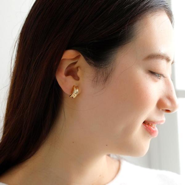 18金 K18 イヤリング 18k ゴールド ボリューム 大ぶり シンプル 角