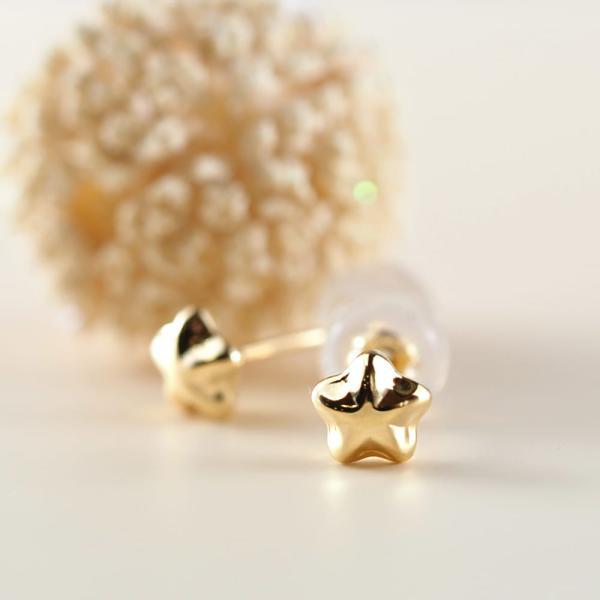 K18 星 スター ほし 5mm ピアス 18k 18金 ゴールド ぷっくり 普段使い 使いやすい シンプル レディース プレゼント ギフトの画像