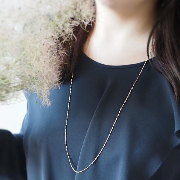 ロングネックレス k18 80cm 18金 レディース 地金 地金のみ デザイン 華奢 細い おしゃれ スクリュー ペタル 女性の画像