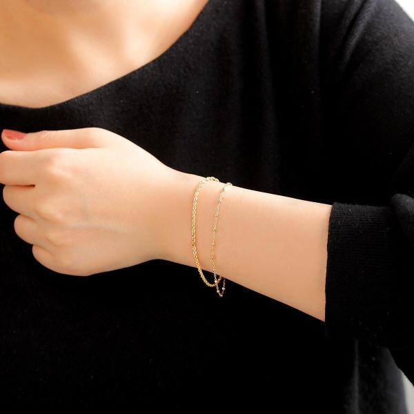 k18 ロープ チェーン シャイニーロープ 18k チェーンブレスレット 2連 ブレス 太め k18 18金 18k 18cm ゴールド ゴールドチェーン レディースの画像
